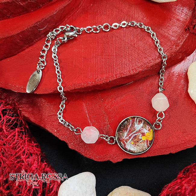 Oro, Nero e Rosso - Pietra: Quarzo bianco - Watercolours Texture - Bracciale