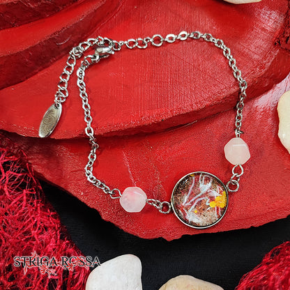 Oro, Nero e Rosso - Pietra: Quarzo bianco - Watercolours Texture - Bracciale