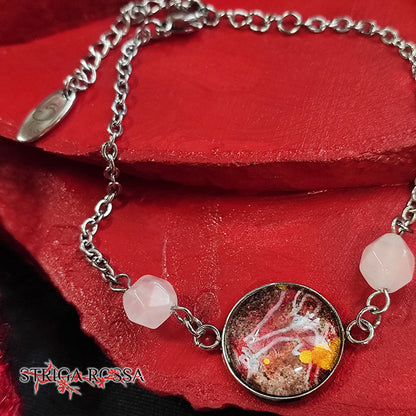 Oro, Nero e Rosso - Pietra: Quarzo bianco - Watercolours Texture - Bracciale