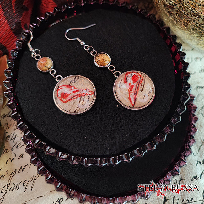 Crow Skull - Stone: Brown Jasper - Voices from the Past - Earrings