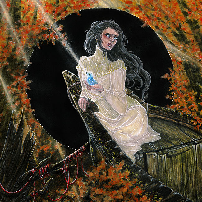Foto listino esempio di commissione in acquerello - Illustrazione per Winning Writers "The flow in time and memory" - Stefania Russo, aka Illusorya - Dark Gothic Fantasy Art