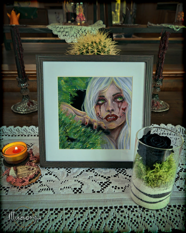 She calmly waits for her last ray of sunshine - Original Painting
