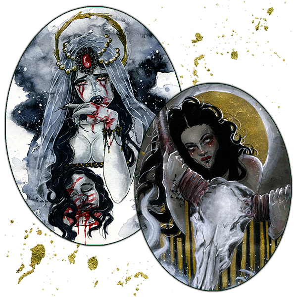 Foto listino esempio di commissione sketch in acquerello - Stefania Russo, aka Illusorya - Dark Gothic Fantasy Art