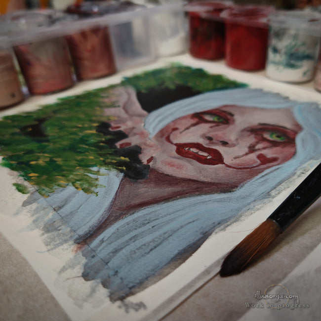She calmly waits for her last ray of sunshine - Original Painting